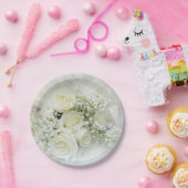 Witte rozen, babybloemen papieren bordje (Feest)
