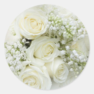 Witte rozen, babybloemen ronde sticker