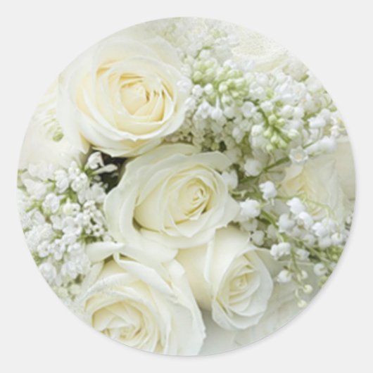 Witte rozen, babybloemen ronde sticker (Voorkant)