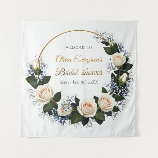 Witte rozen & baby's adem verwelkomen wandkleed (Voorkant)