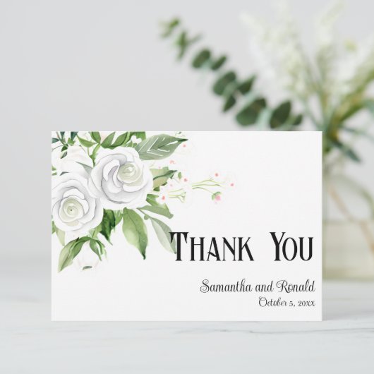 Witte Rozen & Baby's Breath Bruiloft Dank u Kaart (Staand voorkant)