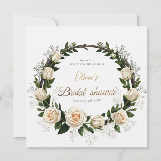 Witte Rozen & Baby's Breath Favoren Bedankkaart (Voorkant)