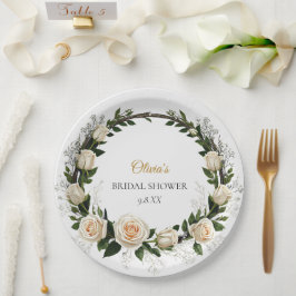 Witte Rozen & Baby's Breath Favoren Papieren Bordje