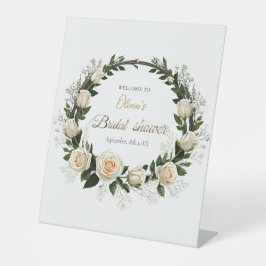 Witte Rozen & Baby's Breath Favoren Reclamebord Met Voetstuk