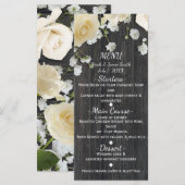 Witte Rozen & Baby's Breath op Hout Bruiloft Menu (Voorkant / Achterkant)