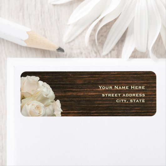 Witte Rozen & Barnwood Adreslabel Etiket (Insitu)