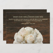 Witte Rozen & Barnwood rustieke bruiloft uitnodigi Kaart (Voorkant / Achterkant)