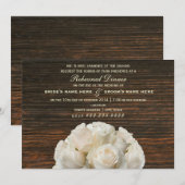 Witte Rozen & Barnwood rustieke repetitie diner Kaart (Voorkant / Achterkant)