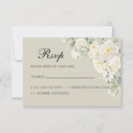 Witte Rozen Beige RSVP kaart