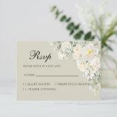 Witte Rozen Beige RSVP kaart (Staand voorkant)