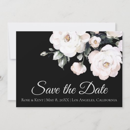 Witte rozen | Black Save The Date (Voorkant)