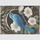  witte rozen blauw vogel art nouveau efemera tissuepapier (Voorkant)