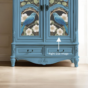 witte rozen blauw vogel art nouveau efemera tissuepapier