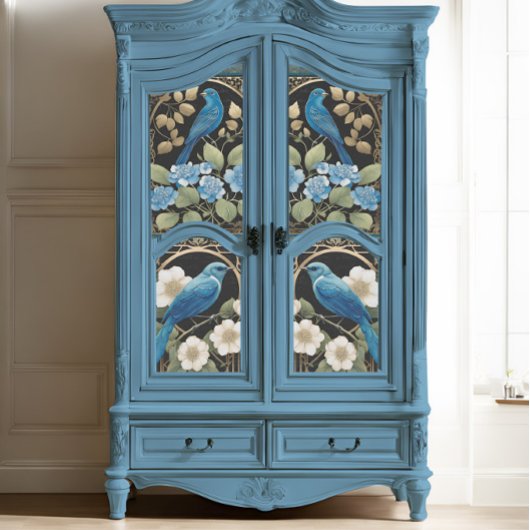  witte rozen blauw vogel art nouveau efemera tissuepapier