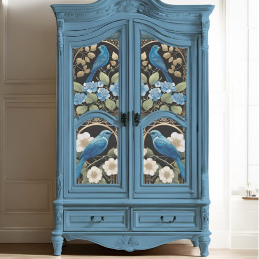  witte rozen blauw vogel art nouveau efemera tissuepapier