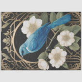  witte rozen blauw vogel art nouveau efemera tissuepapier (Voorkant)