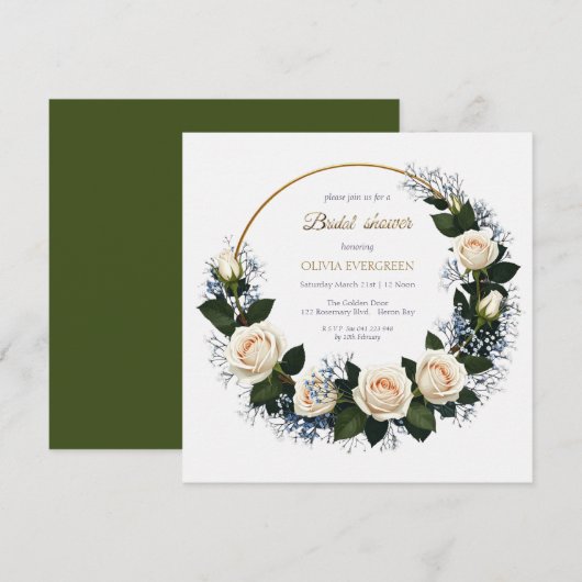 Witte Rozen & Blauwe Baby's Breath Bruiloft Feest Kaart (Voorkant / Achterkant)