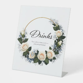 Witte Rozen & Blauwe Baby's Breath Dranken Reclamebord Met Voetstuk