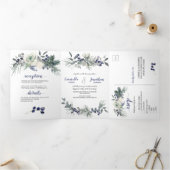 Witte rozen, blauwe bessen, pijnnaalden | drieluik uitnodiging (Binnen)
