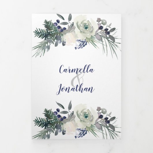 Witte rozen, blauwe bessen, pijnnaalden | drieluik uitnodiging (Cover)