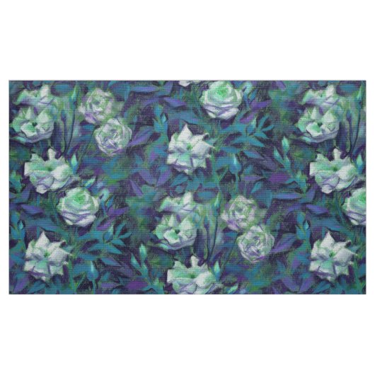 "Witte rozen, blauwe bladeren", nostalgische flora Stof (Fat Quarter)