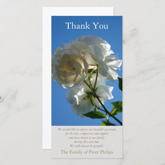 Witte Rozen Blauwe Lucht 1 Condoleance Bedankkaart (Voorkant / Achterkant)