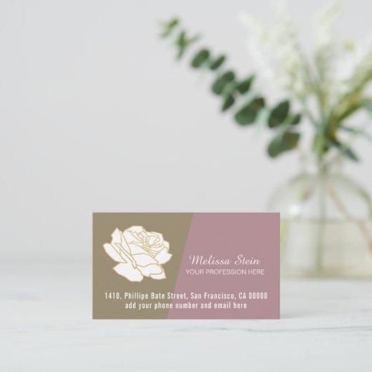 witte rozen bloem, elegante bloemfeminine visitekaartje (Staand voorkant)