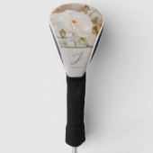 Witte rozen bloem foto met monogram en naam golfheadcover (Voorkant)