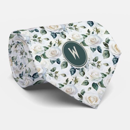 Witte Rozen Bloem Stropdas (Opgerold)