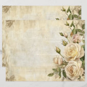 Witte Rozen Bloem Vintage Antiek Papierblad (Voorkant / Achterkant)