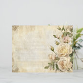Witte Rozen Bloem Vintage Antiek Papierblad (Staand voorkant)