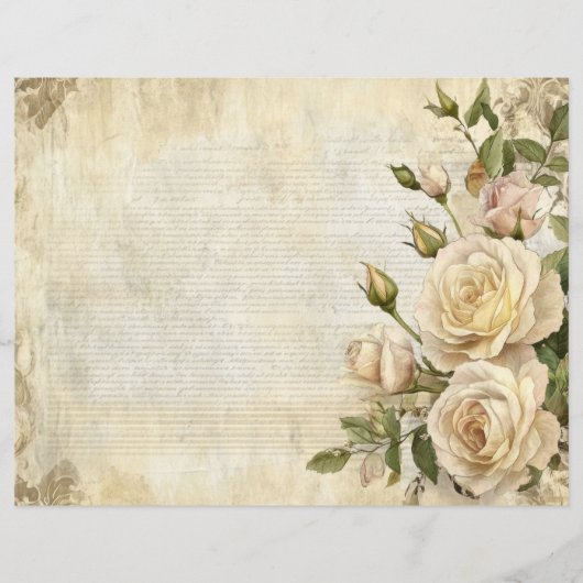 Witte Rozen Bloem Vintage Antiek Papierblad (Voorkant)