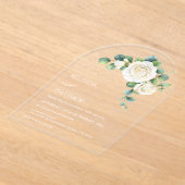 Witte Rozen Bloemboog Helder Acryl Uitnodigingen (Laagn)