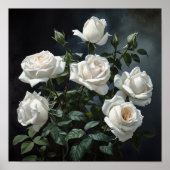 Witte Rozen Bloemen Art Print Poster (Voorkant)