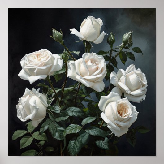 Witte Rozen Bloemen Art Print Poster (Voorkant)