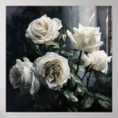 Witte Rozen Bloemen Art Print Poster (Voorkant)