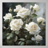 Witte Rozen Bloemen Art Print Poster (Voorkant)