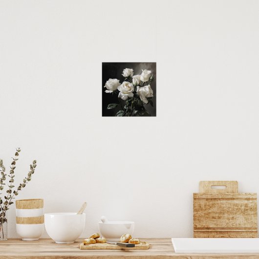 Witte Rozen Bloemen Art Print Poster (Keuken)