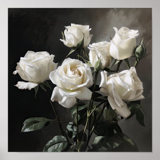 Witte Rozen Bloemen Art Print Poster (Voorkant)