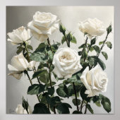 Witte Rozen Bloemen Art Print Poster (Voorkant)