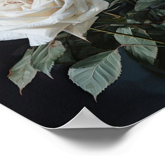 Witte Rozen Bloemen Art Print Poster (Hoek)