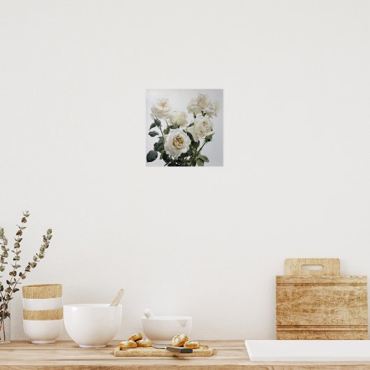 Witte Rozen Bloemen Art Print Poster (Keuken)