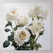 Witte Rozen Bloemen Art Print Poster (Voorkant)