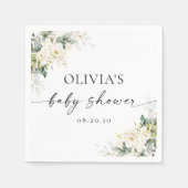 Witte Rozen Bloemen Baby shower Papier Servet (Voorkant)