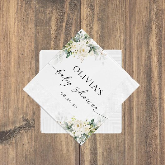 Witte Rozen Bloemen Baby shower Papier Servet