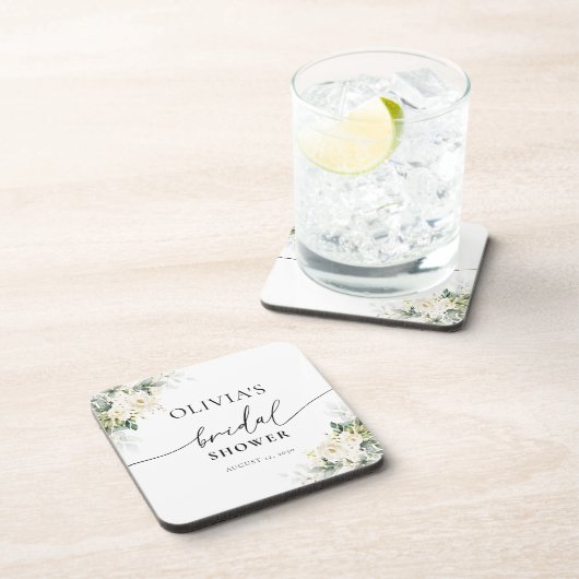 Witte Rozen Bloemen Beverage Coaster Bier Onderzetter (Rechterzijde)
