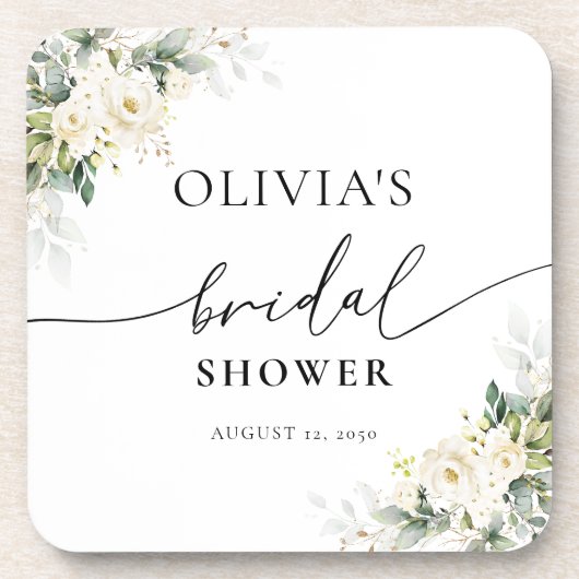 Witte Rozen Bloemen Beverage Coaster Bier Onderzetter (Voorkant)