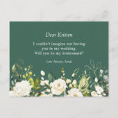 Witte Rozen Bloemen Boeket Wees mijn bruidsmeisje  Feestdagenkaart (Achterkant)