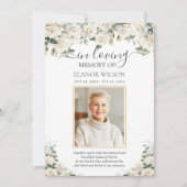 Witte Rozen Bloemen Foto Begrafenismonument Bedankkaart (Voorkant)