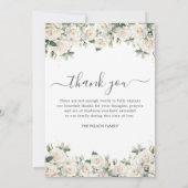 Witte Rozen Bloemen Foto Begrafenismonument Bedankkaart (Achterkant)